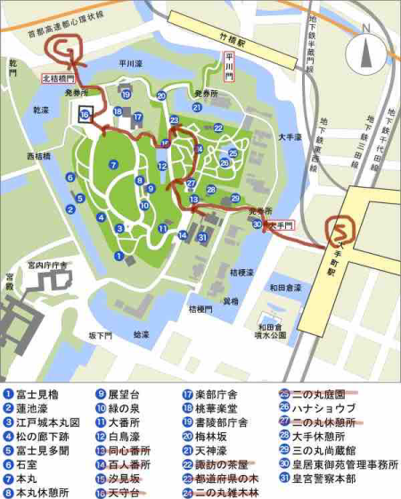 皇居東御苑(旧江戸城跡)の地図