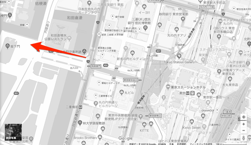 と二重橋駅前D2出口から皇居（江戸城）までの地図